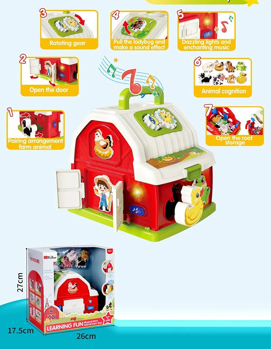 HKM-658131 Musical Barn Farm Animal Set for Infants - Interactive Elephants and Planes Player Doll