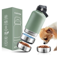 HKM-682835 Stainless Steel 32oz 3-in-1 Pet Bowl and Portable Water Bottle for Outdoor Travel