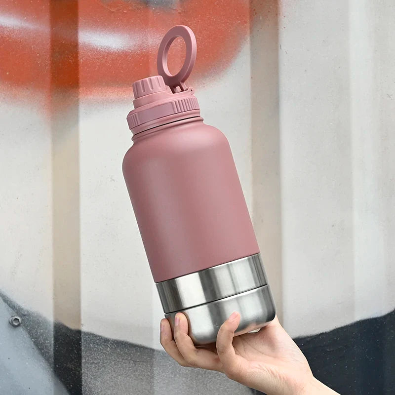 HKM-387923 32oz Stainless Steel Insulated Water Bottle with Magnetic Lid and Dual Bowls for Dogs