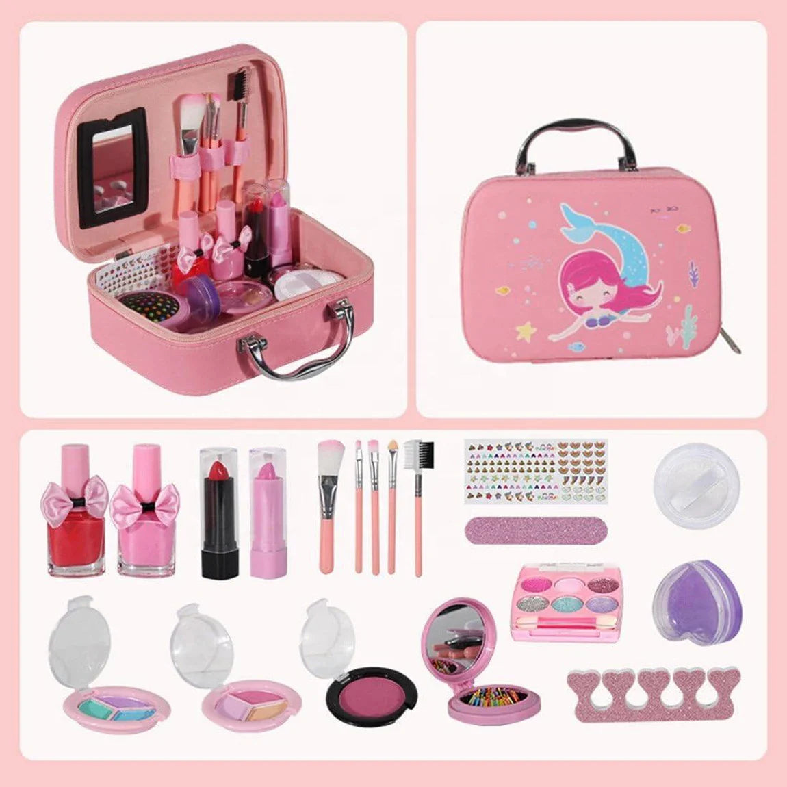 KTX-637715 Children's Real Cosmetics Makeup Set with Nail Polish and Custom Brushes for Ages 2-14