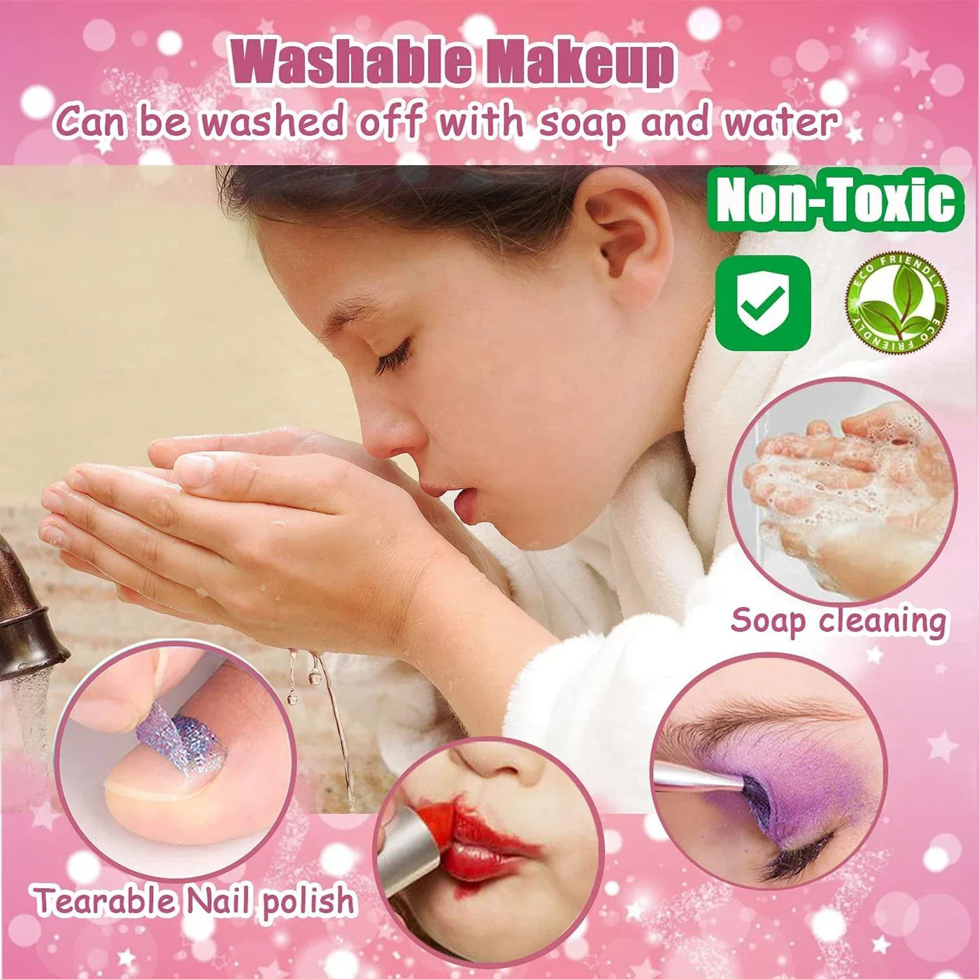 KTX-277267 Kids Washable Makeup Play Set with Mini Makeup Bag for Ages 2-12