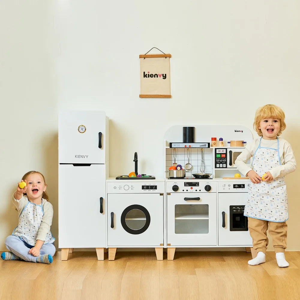 KTX-240979 Custom Toddler Wooden Kitchen Play Set with Sounds and Lights for Pretend Cooking Role Play