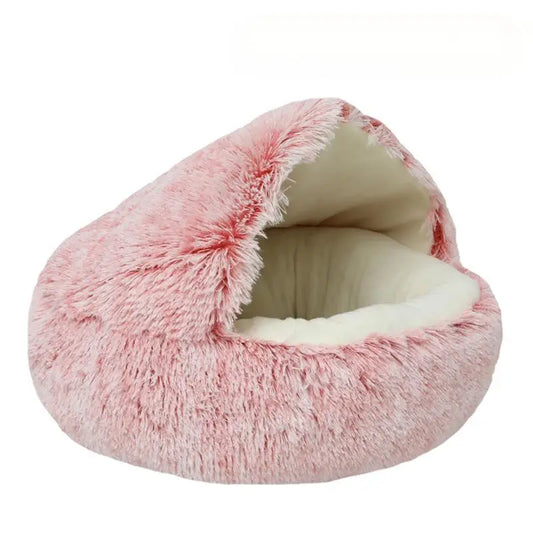 HKM-686291 Cozy Soft Round Pet Sleeping Nest for Indoor Cats and Kittens - Winter Warm Bed with Non-Slip Base