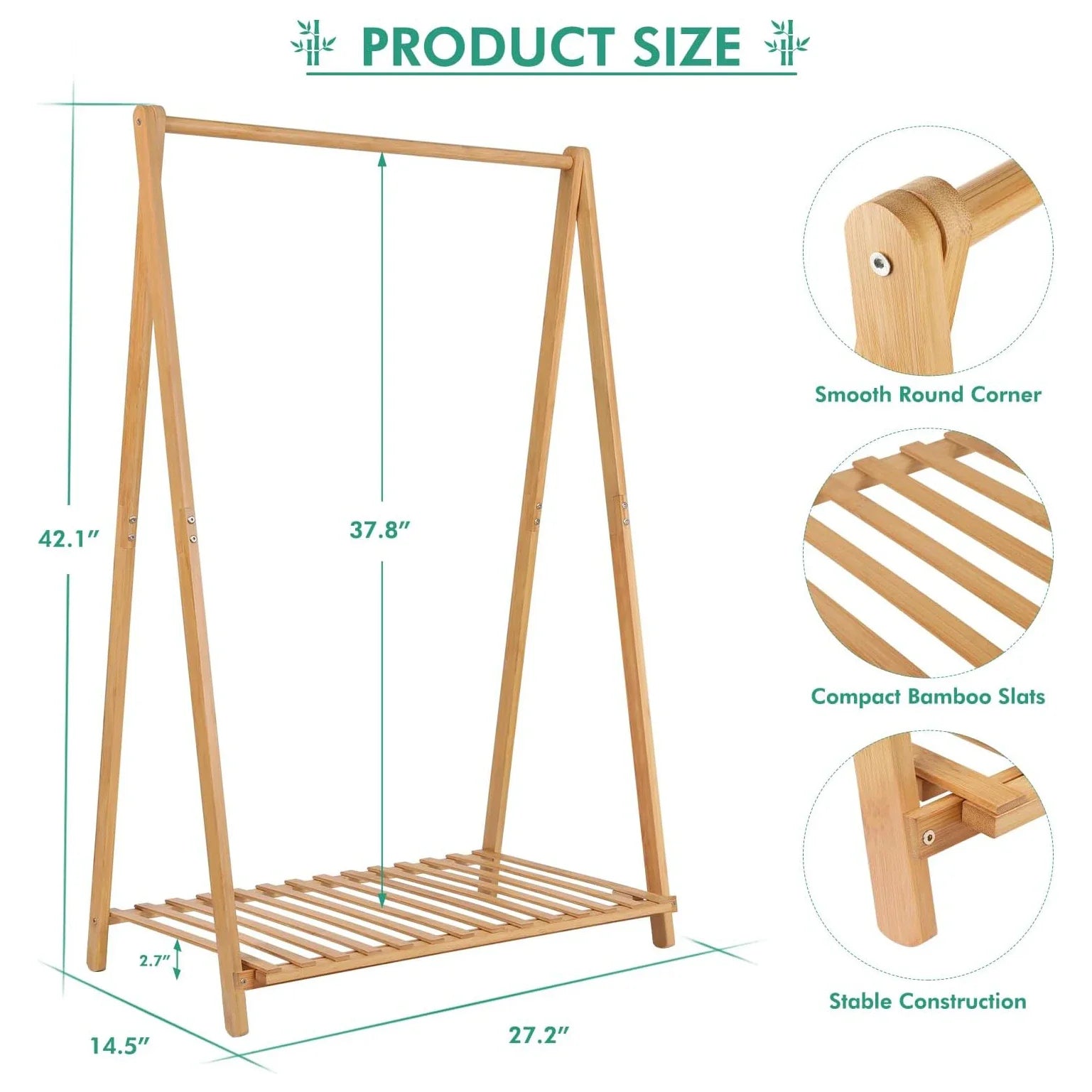 KTX-253779 Bamboo Children's Hanging Clothes Rack with Hat Storage for Bedroom and Wardrobe Organization