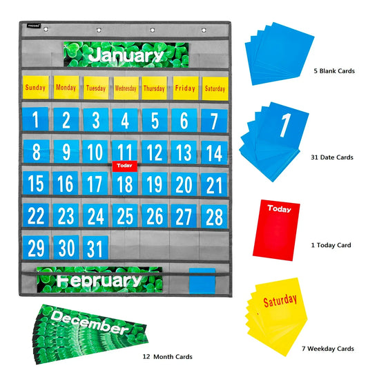 KTX-146963 Monthly Classroom Calendar Pocket Chart Kit for Educational Use