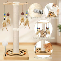 HKM-767635 Wood Cat Scratcher Tree Tower with Hanging Ball for Indoor Use