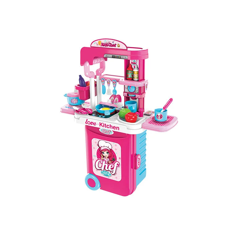 KTX-652307 3-in-1 Kitchen and Medical Tool Set for Pretend Play with Makeup and Utensils in Suitcase