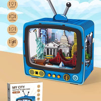 HKM-494291 Wooden 3D TV Set Building Puzzle Miniature Dollhouse DIY Kit for Creative Play