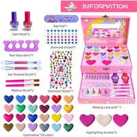 HKM-311187 Purple Cosmetic Makeup Kit for Girls with Eye Shadow and Nail Polish, 2 Layers Craft Case for Ages 2-13
