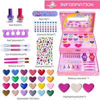 HKM-311187 Purple Cosmetic Makeup Kit for Girls with Eye Shadow and Nail Polish, 2 Layers Craft Case for Ages 2-13