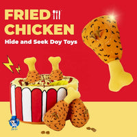 HKM-832019 Plush Squeaky Dog Toys Set - Fried Chicken and Pizza Puzzle Cognitive Enrichment