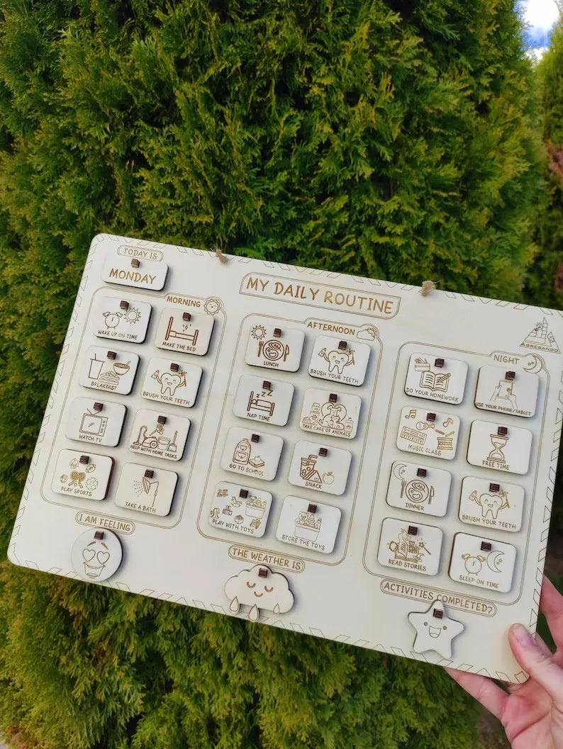 KTX-065619 Daily Routine Wooden Chore Board Planner with Checklist Lines