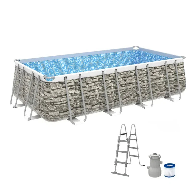 HKM-946643 Large Rectangular Above Ground Family Swimming Pool with Metal Frame