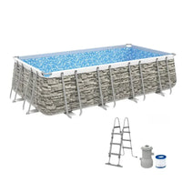 HKM-946643 Large Rectangular Above Ground Family Swimming Pool with Metal Frame