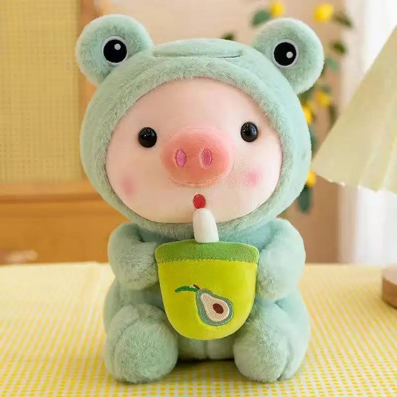 KTX-473811 Kawaii Pig Bubble Tea Plush Toy – Soft Sleeping Pillow Cushion for Kids and Adults