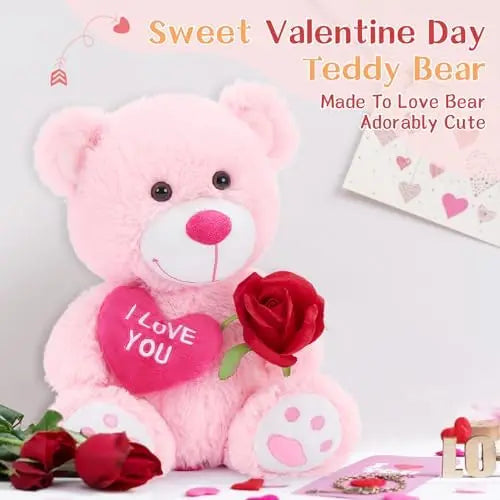 KTX-210515 12-Inch Pink Soft Plush Teddy Bear Toy for Kids and Adults - Ideal Valentine's Day Gift