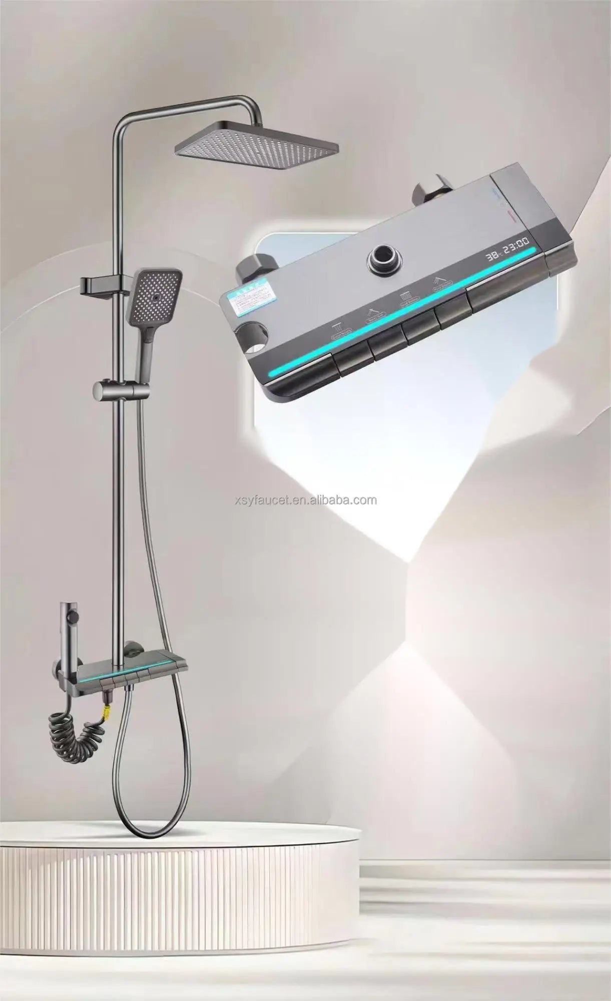 KTX-113939 Waterfall Shower Panel with Body Massage Jets and Hand Spray