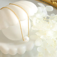 HKM-461395 Fashion Jewelry Gold Plated Freshwater Pearl Necklace Stainless Steel Chain Link Natural Pearl Pendant Necklace