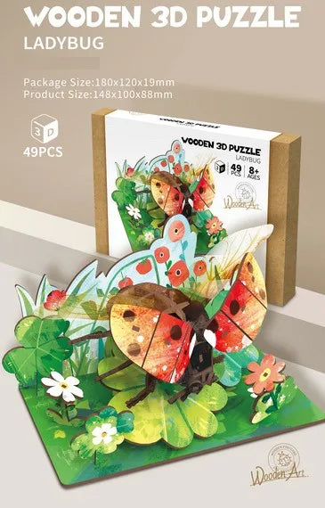HKM-855891 Wooden 3D Insect Puzzle Set - Butterfly and Bee Models for Kids Educational Fun