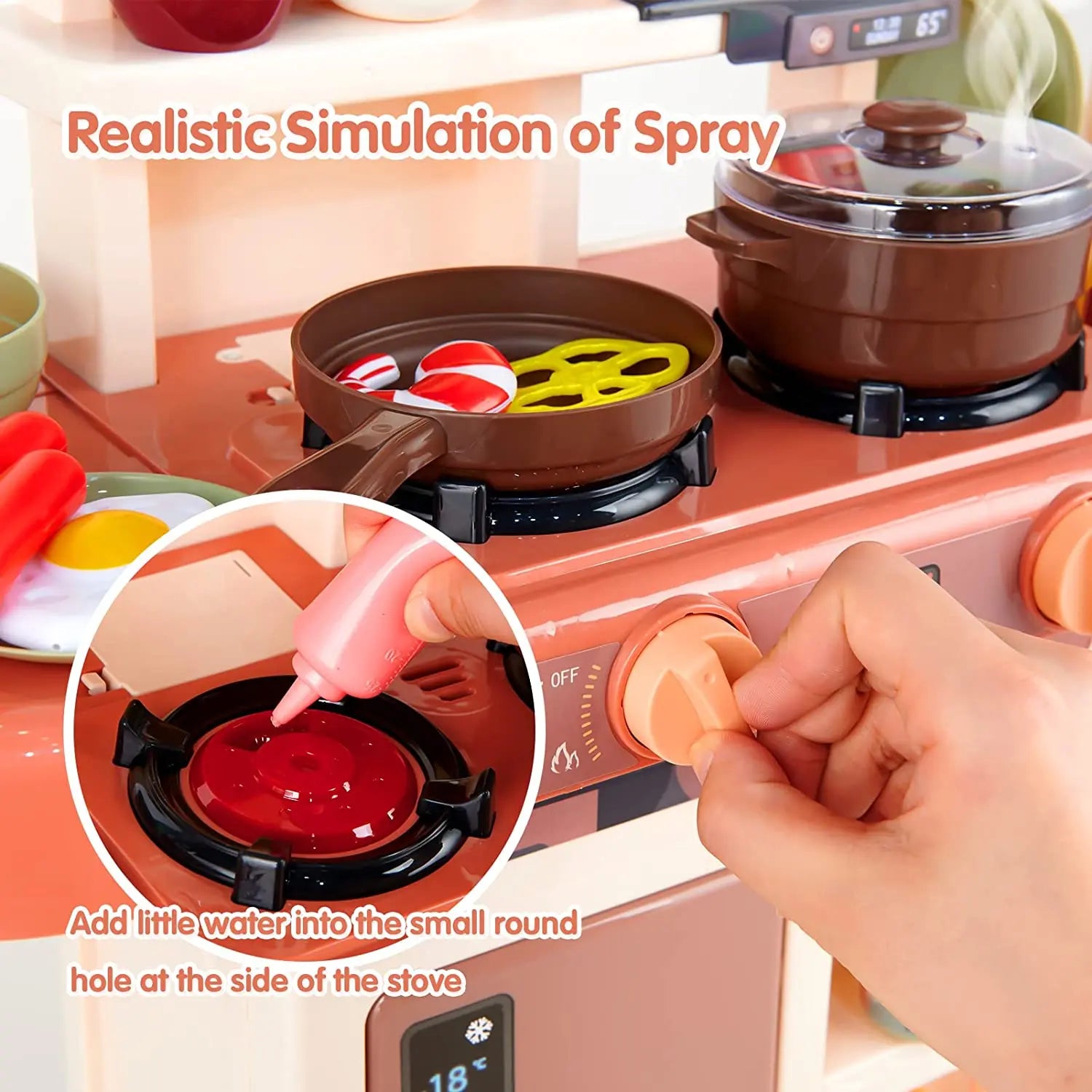 KTX-848915 Wooden Toddler Pretend Cooking Set with Sounds and Lights - Kids Role Play Kitchen Toy