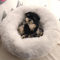 HKM-535955 Super Soft Round Washable Plush Donut Dog and Cat Cushion Bed with Velvet Mat