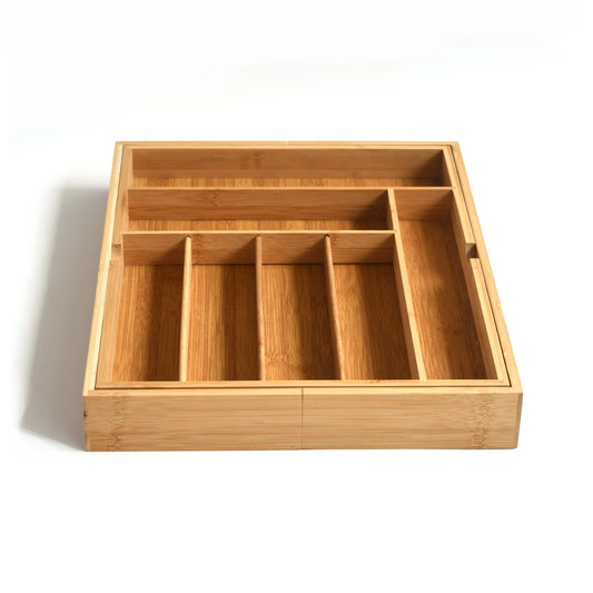 KTX-188243 Bamboo Utensil Drawer Organizer for Kitchen Silverware and Knives Storage