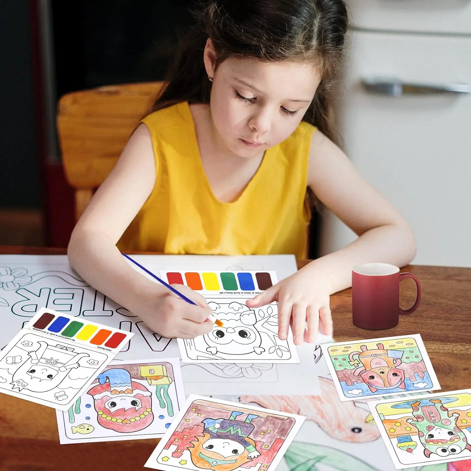 KTX-780755 Portable Art Supplies Kit for Kids with Colouring Book and Brush Set