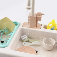 HKM-456915 Electric Play Kitchen Sink Toy with Running Water for Children Ages 2-4, Made from ABS and Bioplastic Wheat Straw