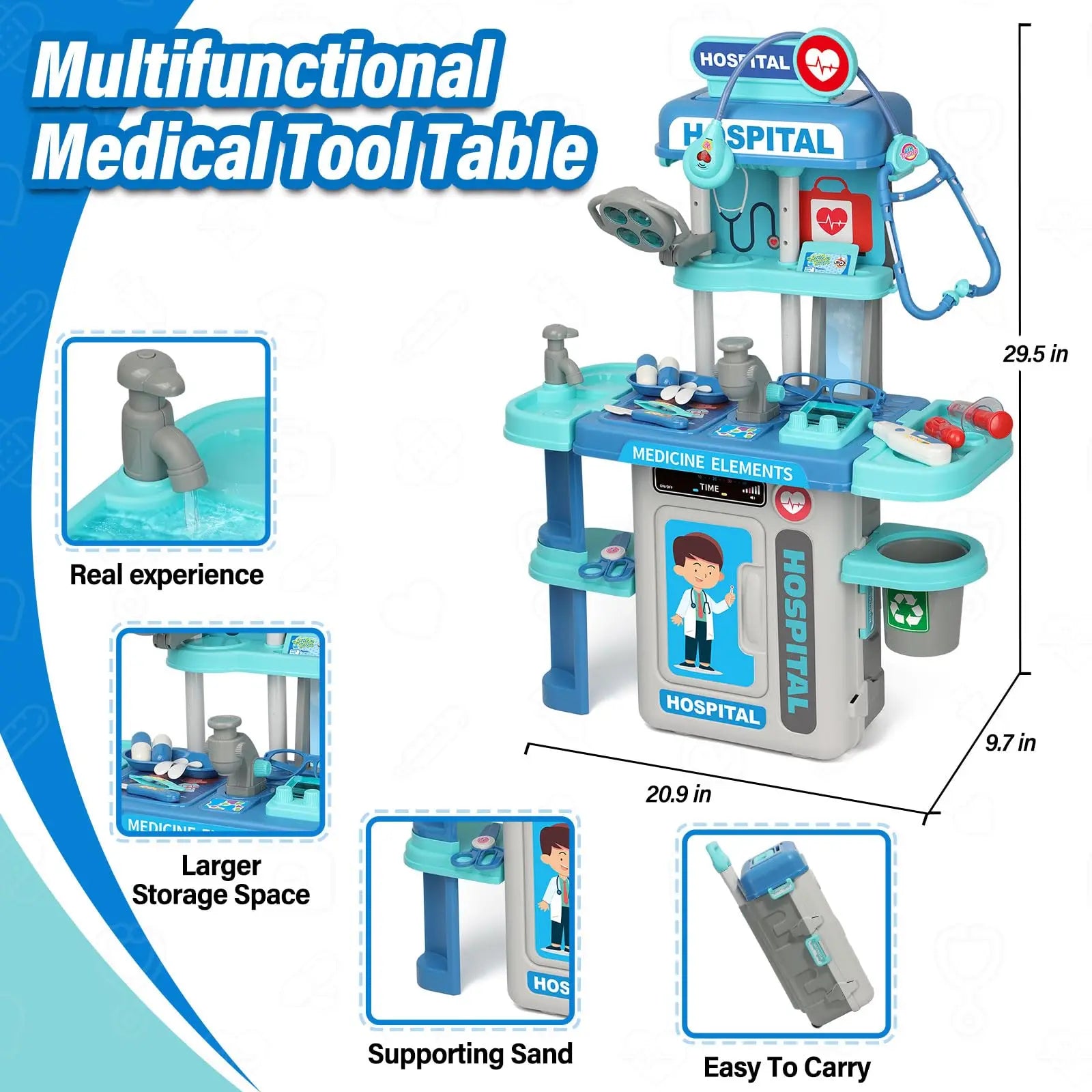 KTX-967699 3 in 1 Kids Medical Pretend Playset with Stethoscope and Surgical Light