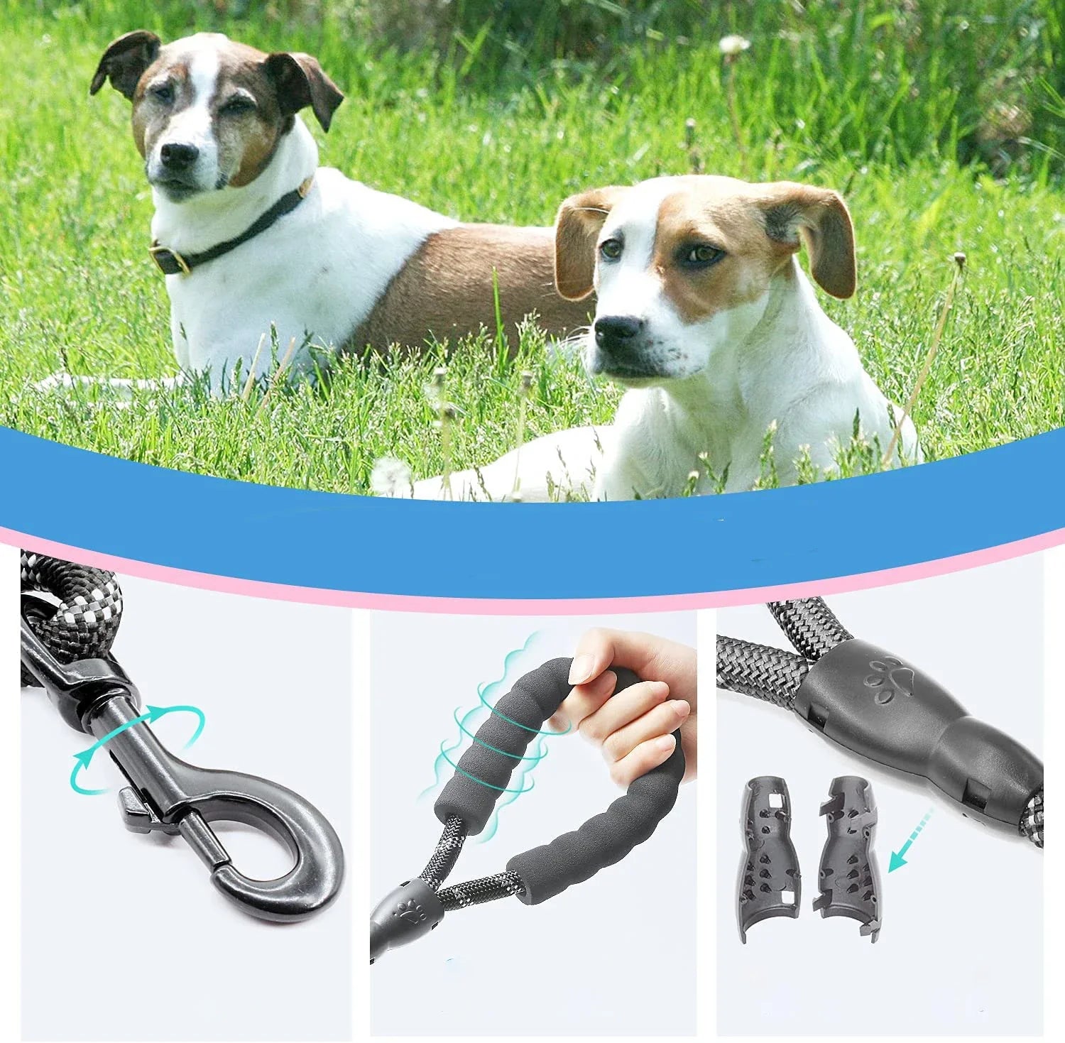 HKM-420691 Durable Nylon Dog Leash with Poop Bag Holder - Available in 4ft, 5ft, 6ft, and 7ft