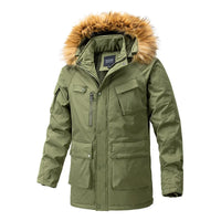 HKM-553939 Men's Winter Jacket With Hood Collar Thickened Warm Cotton Long Sporty Jackets With Zipper Closure Men's Coats