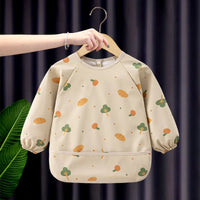 HKM-933651 Autumn Winter Kids Long-Sleeved Blouse New Arrival Full Body Waterproof PU Baby Apron Outwear with Snap Buttons Baby Bibs
