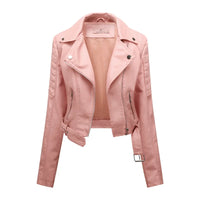 HKM-881619 Women's PU Leather Jacket With Long Sleeves Short Motorcycle Suit Puffer Style Fashionable Jacket Jacket Custom