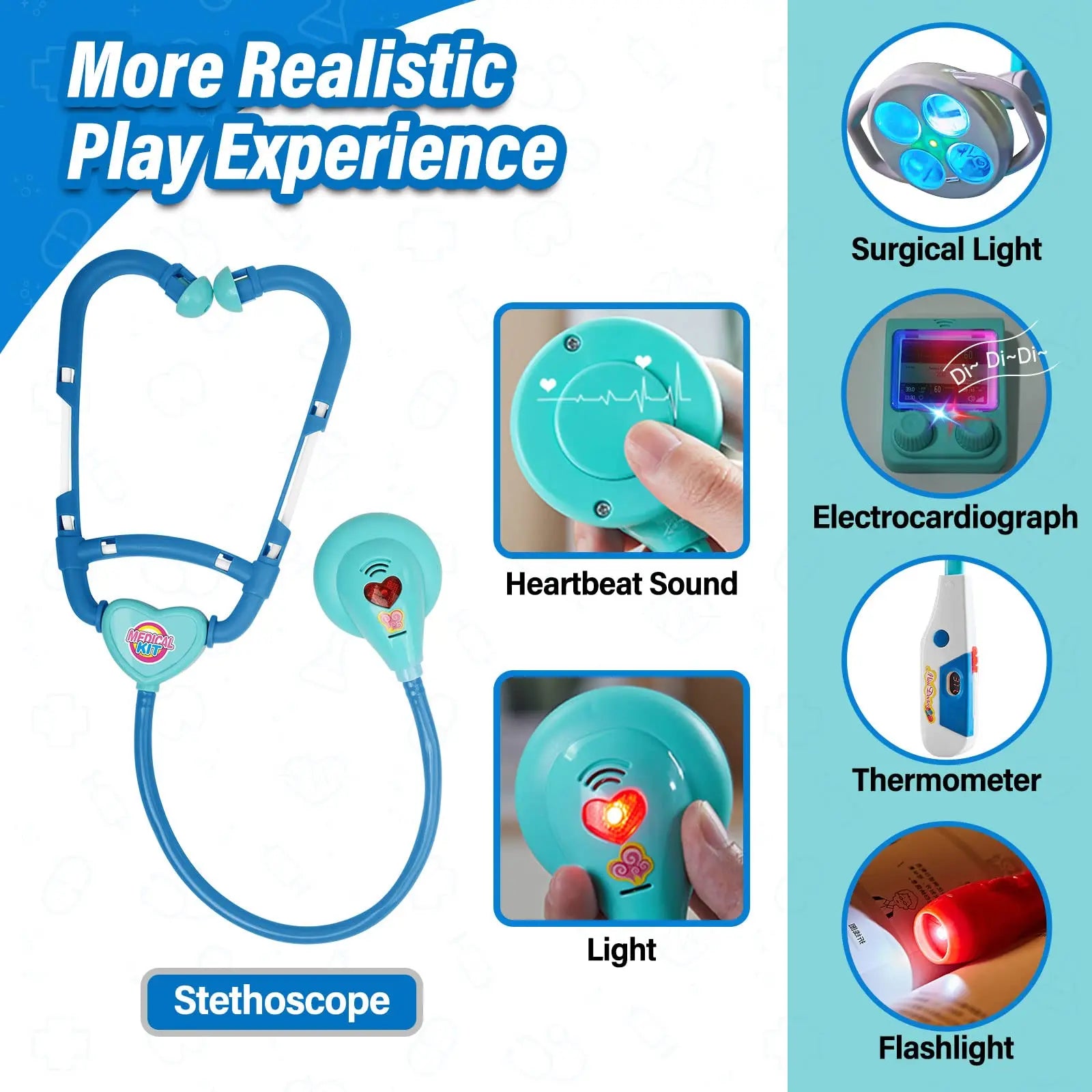 KTX-967699 3 in 1 Kids Medical Pretend Playset with Stethoscope and Surgical Light