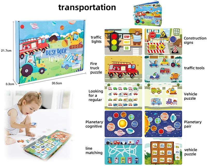 HKM-099923 Early Learning Montessori Busy Book for Toddlers, Activity Book with Farm Themes, Educational Interactive Toy