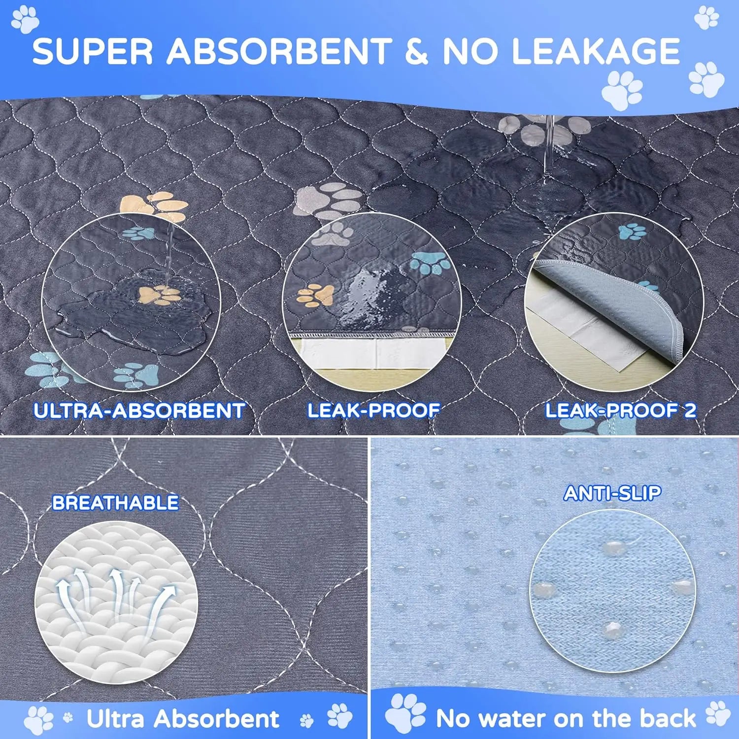 HKM-174355 Non-Slip Reusable Washable Dog Training Pee Pads - Absorbent Pet Mat for Easy Clean-Up