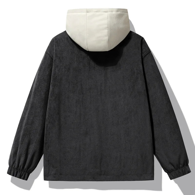 HKM-127955 Fashion Man Coat Casual Oversized Sports Design Long Canvas Jacket Zipper Closure Suede Jacket Man