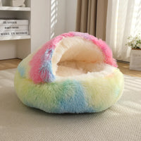 HKM-686291 Cozy Soft Round Pet Sleeping Nest for Indoor Cats and Kittens - Winter Warm Bed with Non-Slip Base