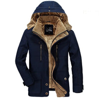 HKM-390099 Men's Jacket Medium and Long Styles Adding Velvet and Thickening Middle Aged and Elderly Multi Pocket Cotton Jacket Men's Coats