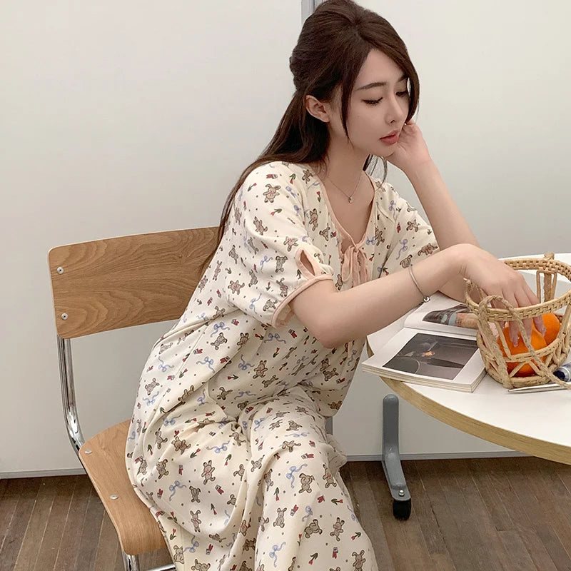 KTX-263635 New Coral Velvet Floral Nightgown Women Princess Style Loose Long Skirt Cute Girls Homewear