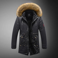 HKM-734739 Extra Thick Winter Men's Cotton Jacket Detachable Raccoon Fur Collar Waterproof Windproof Warm Business Coat Casual Style
