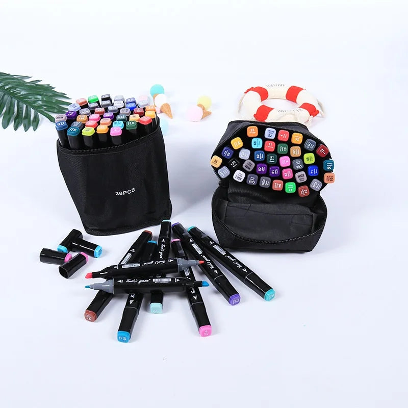 KTX-837395 36-Color Alcohol-Based Dual-Tip Waterproof Marker Pen Set