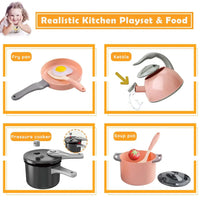 HKM-607251 Mini Luxury Pink Kitchen Playset - 32Pcs Kids Pretend Food Toys for Ages 5 and Up