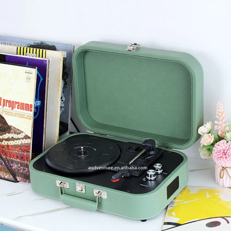 KTX-415571 Bluetooth Vinyl Record Player with PU Leather Elliptic Design Suitcase