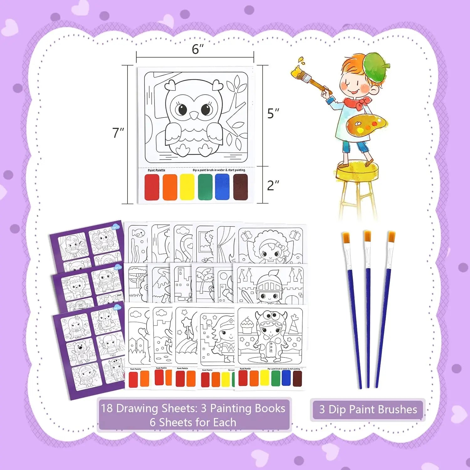 KTX-780755 Portable Art Supplies Kit for Kids with Colouring Book and Brush Set