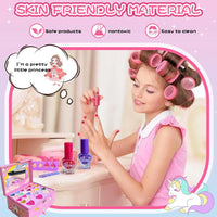 HKM-311187 Purple Cosmetic Makeup Kit for Girls with Eye Shadow and Nail Polish, 2 Layers Craft Case for Ages 2-13