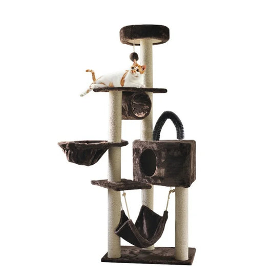 HKM-554067 Cat Tree Wall Shelves with Scratcher Post and Climbing Frame for Playful Cats
