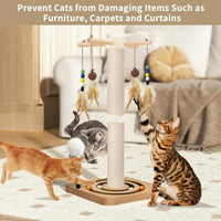 HKM-767635 Wood Cat Scratcher Tree Tower with Hanging Ball for Indoor Use