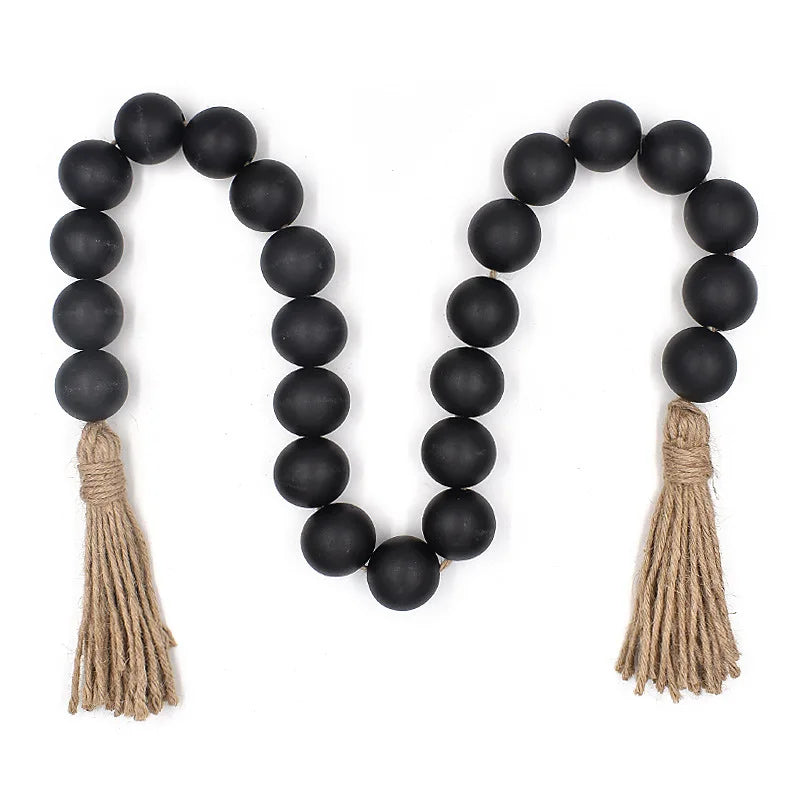 KTX-780051 Large Black and Natural Wood Bead Garland with 4cm Diameter Beads for Home Décor