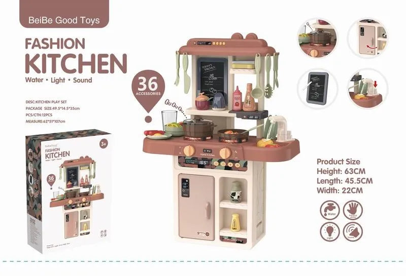 HKM-672787 63Cm Plastic Kitchen Play Set with 36 Food Toys and Light for Kids